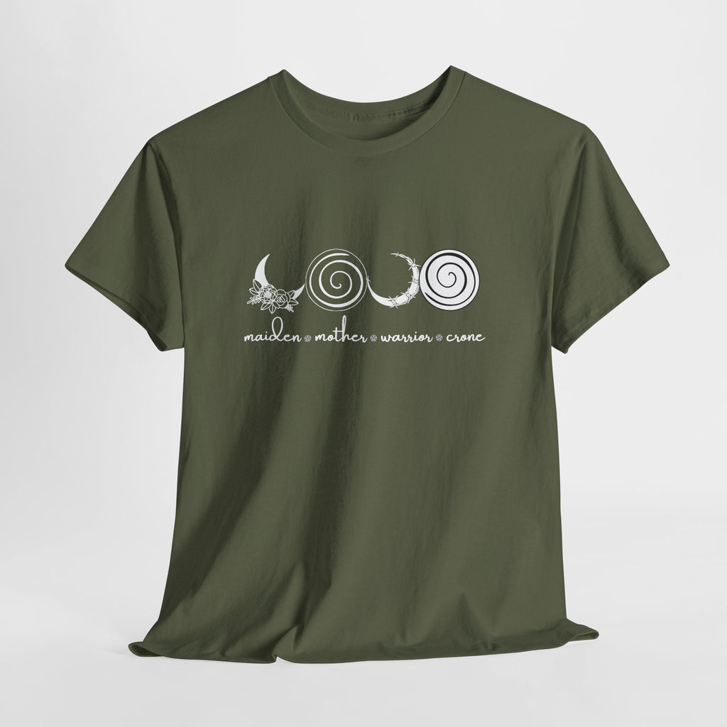 Four Faces Moon Goddess Witchy Tee - Maiden Mother Warrior Crone