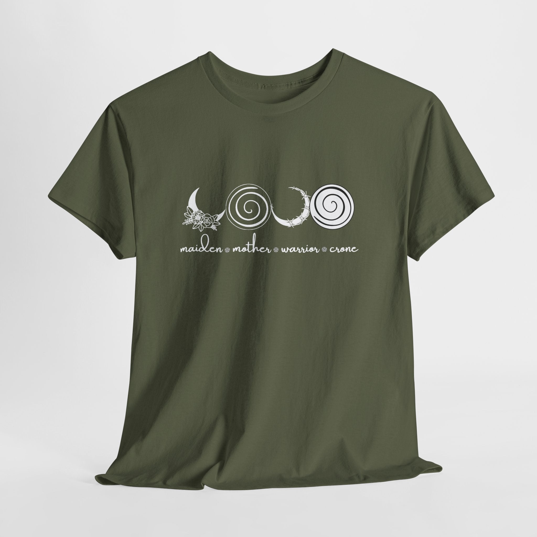 Four Faces Moon Goddess Witchy Tee - Maiden Mother Warrior Crone