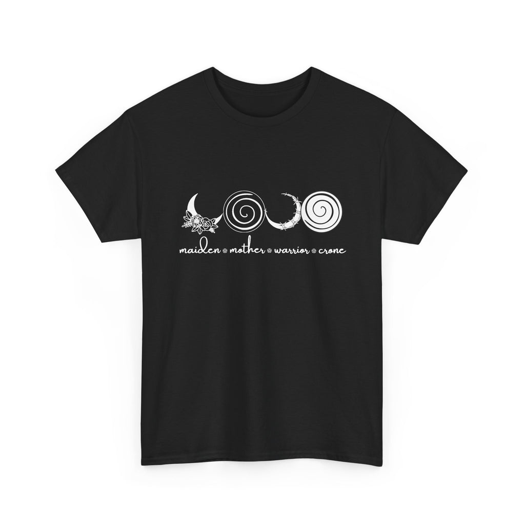 Four Faces Moon Goddess Witchy Tee - Maiden Mother Warrior Crone