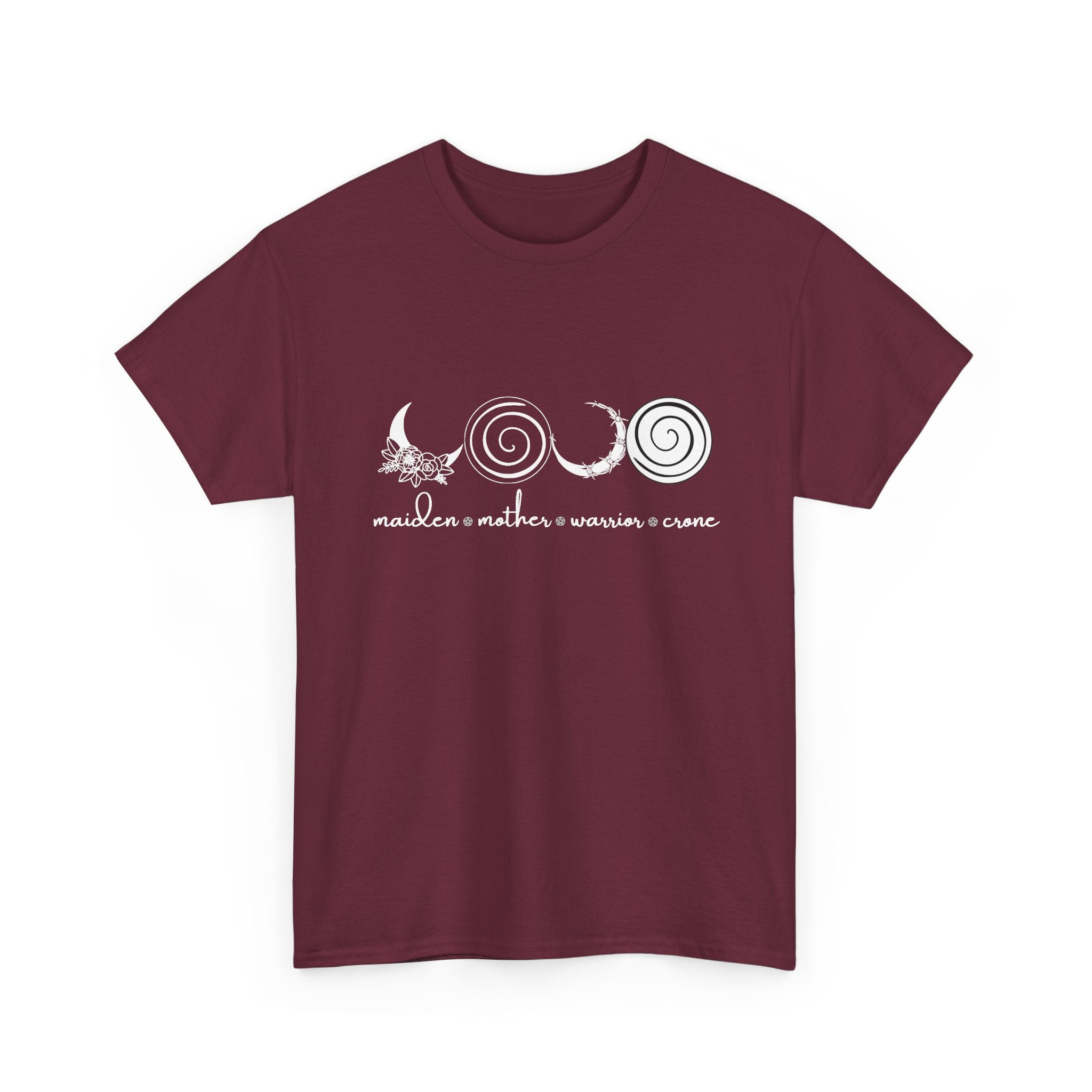 Four Faces Moon Goddess Witchy Tee - Maiden Mother Warrior Crone