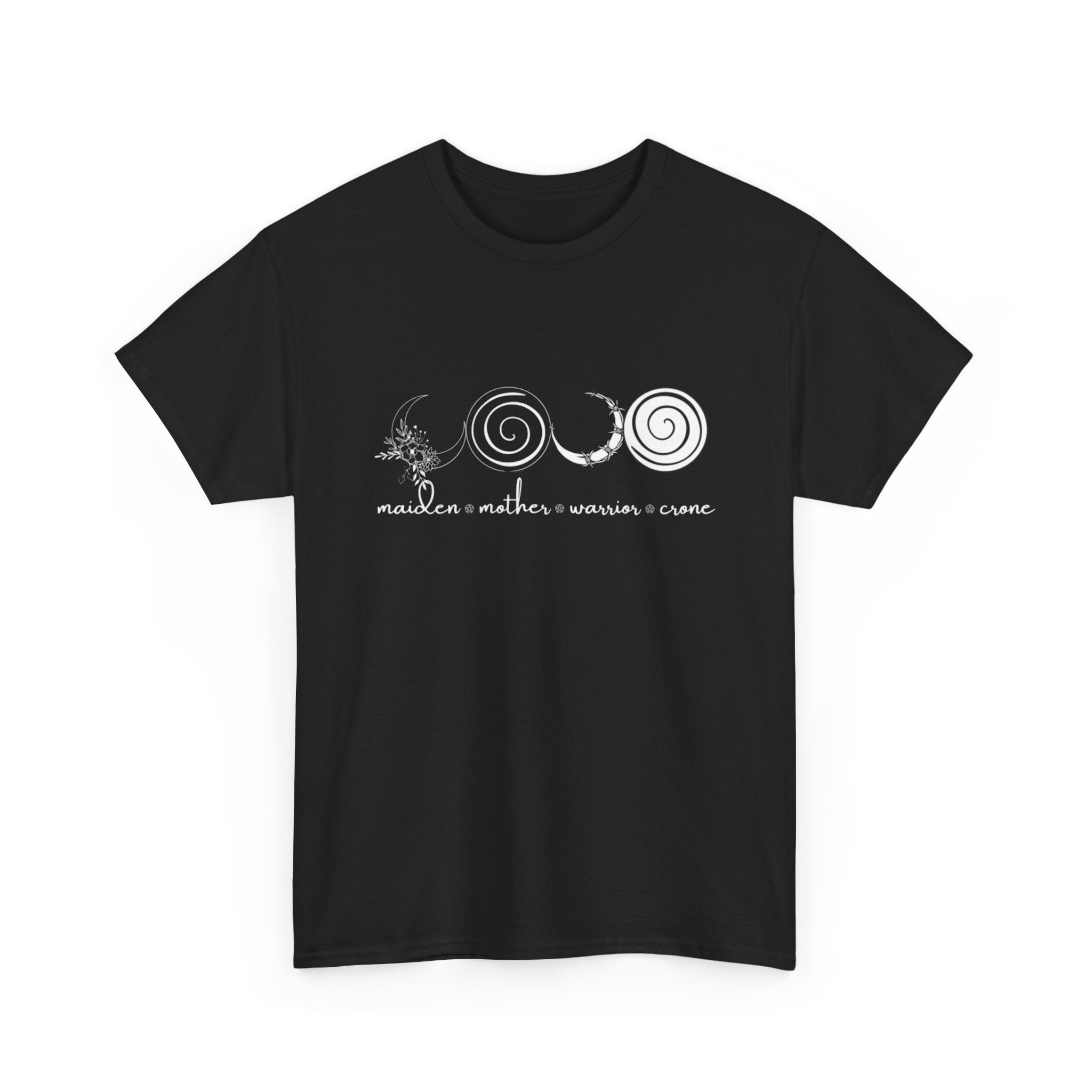 Four Faces Moon Goddess Witchy Tee - Maiden Mother Warrior Crone