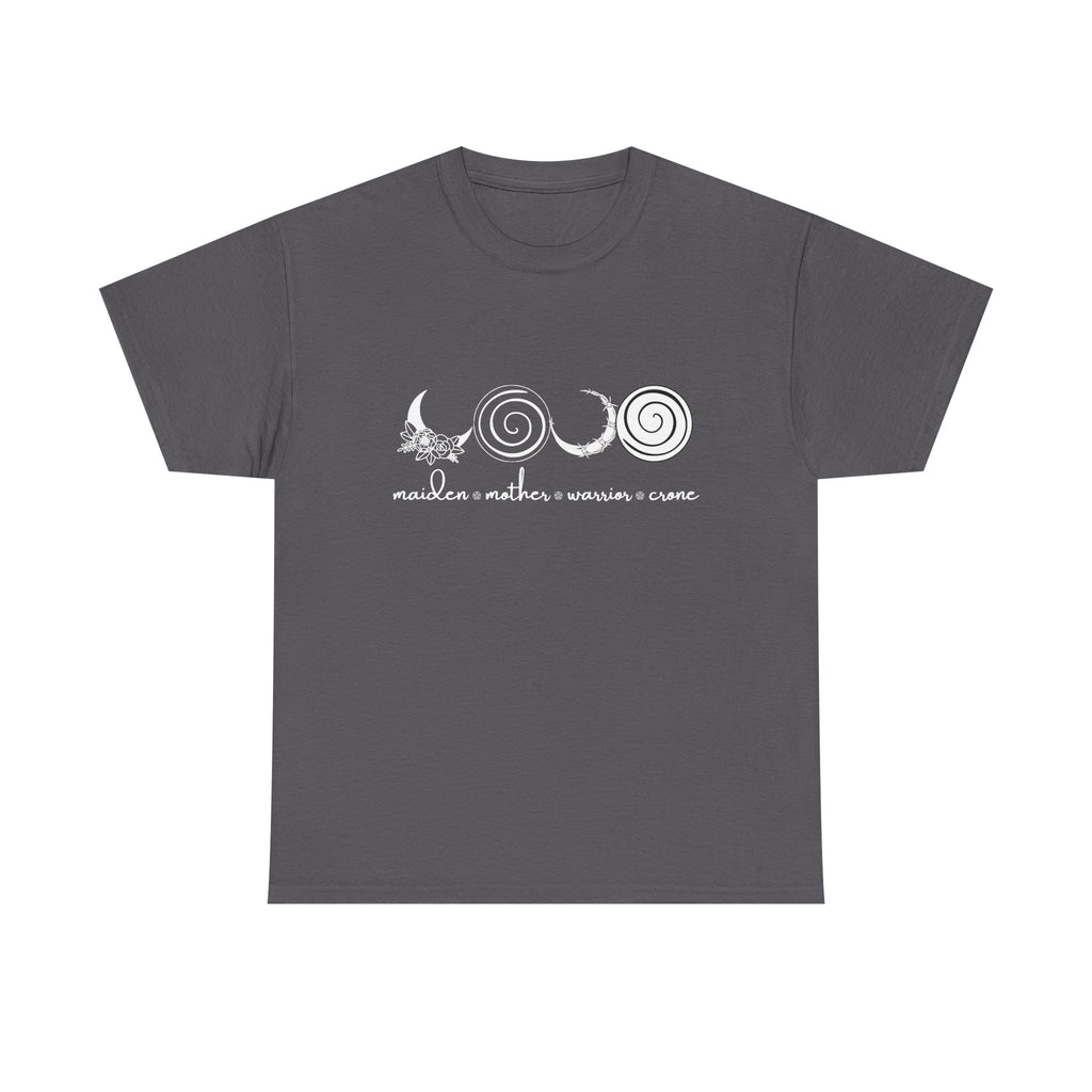 Four Faces Moon Goddess Witchy Tee - Maiden Mother Warrior Crone