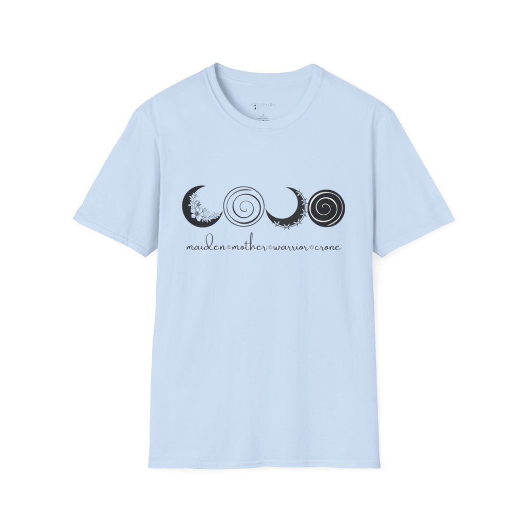 Four Faces Moon T-Shirt — Maiden Mother Warrior Crone Witchy Tee