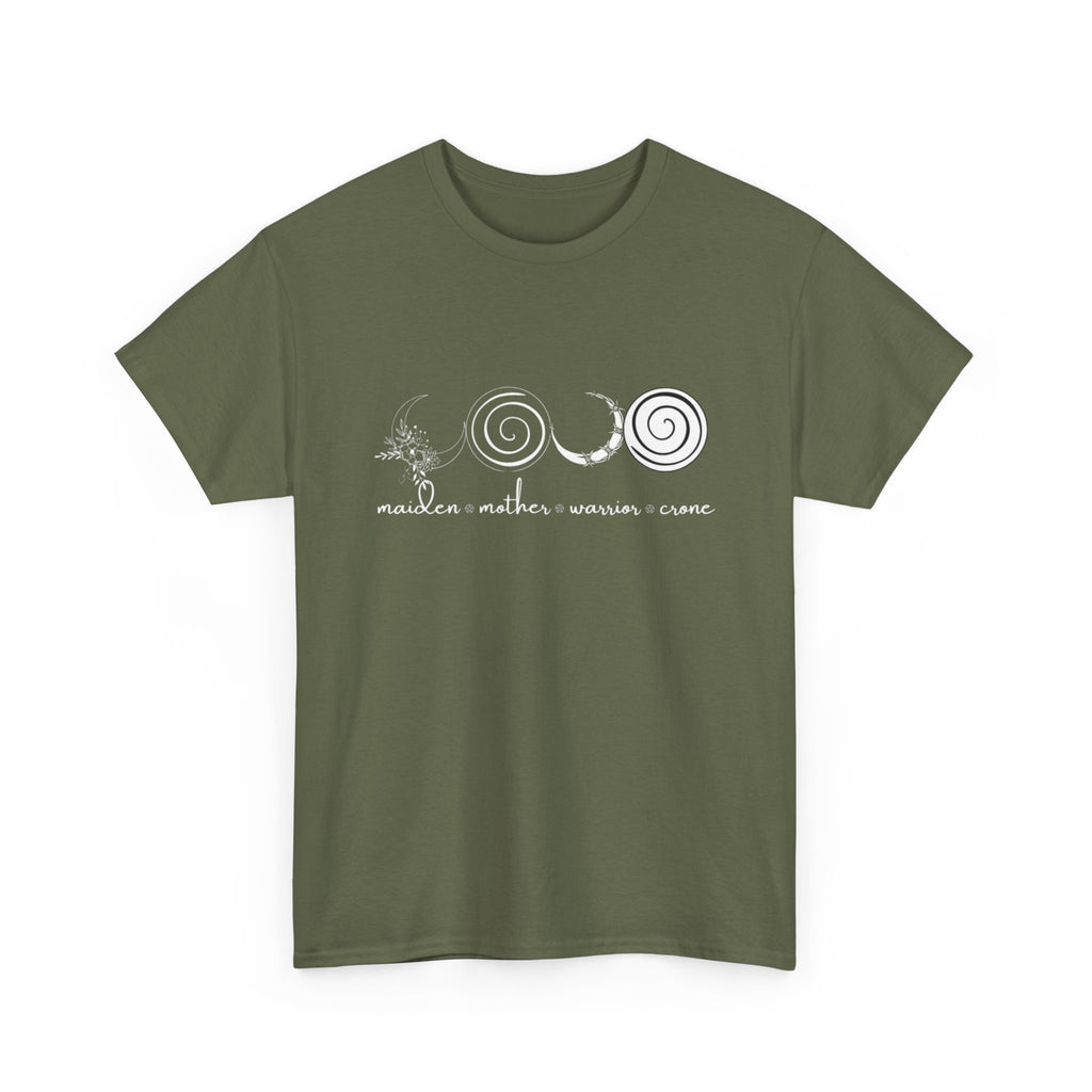 Four Faces Moon Goddess Witchy Tee - Maiden Mother Warrior Crone
