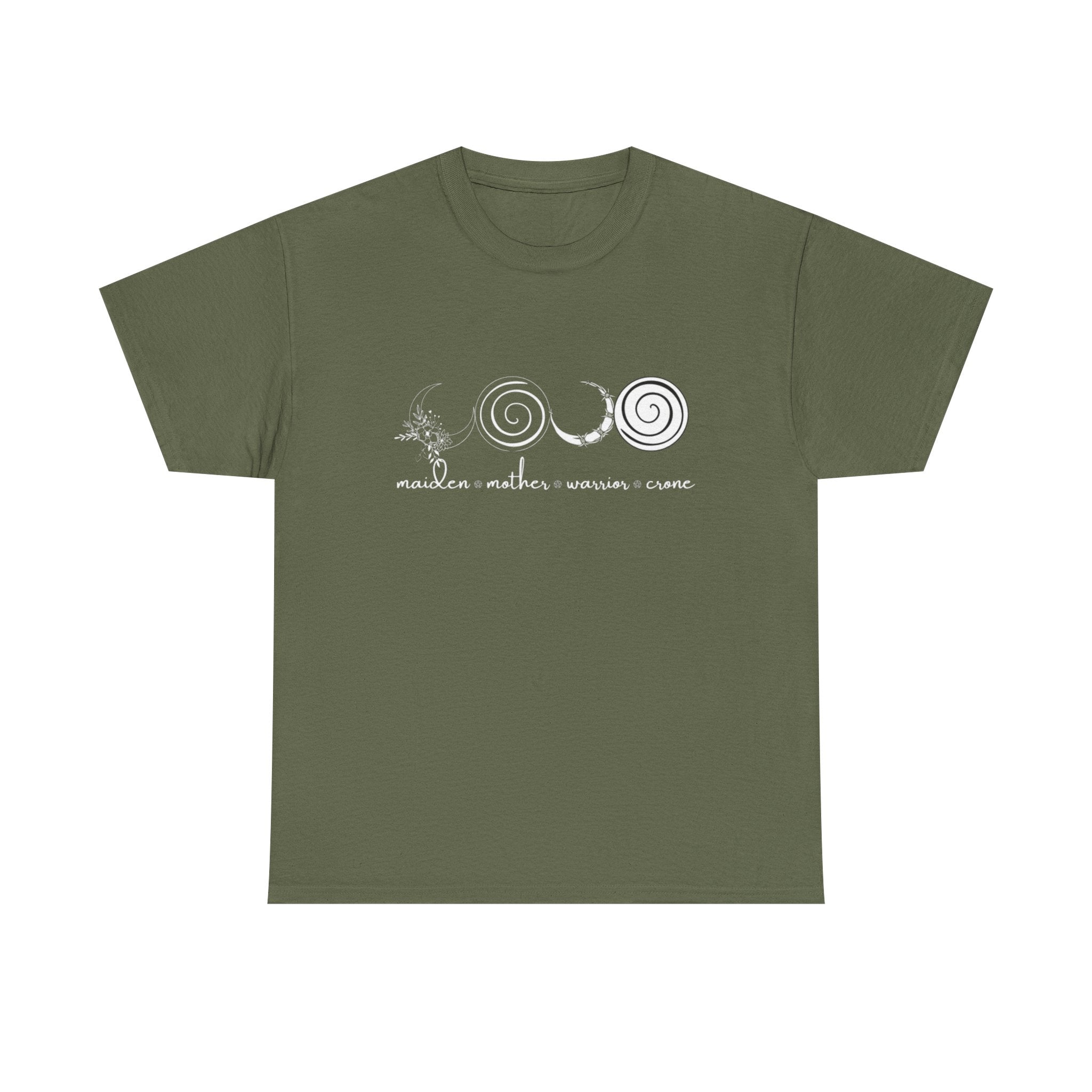 Four Faces Moon Goddess Witchy Tee - Maiden Mother Warrior Crone