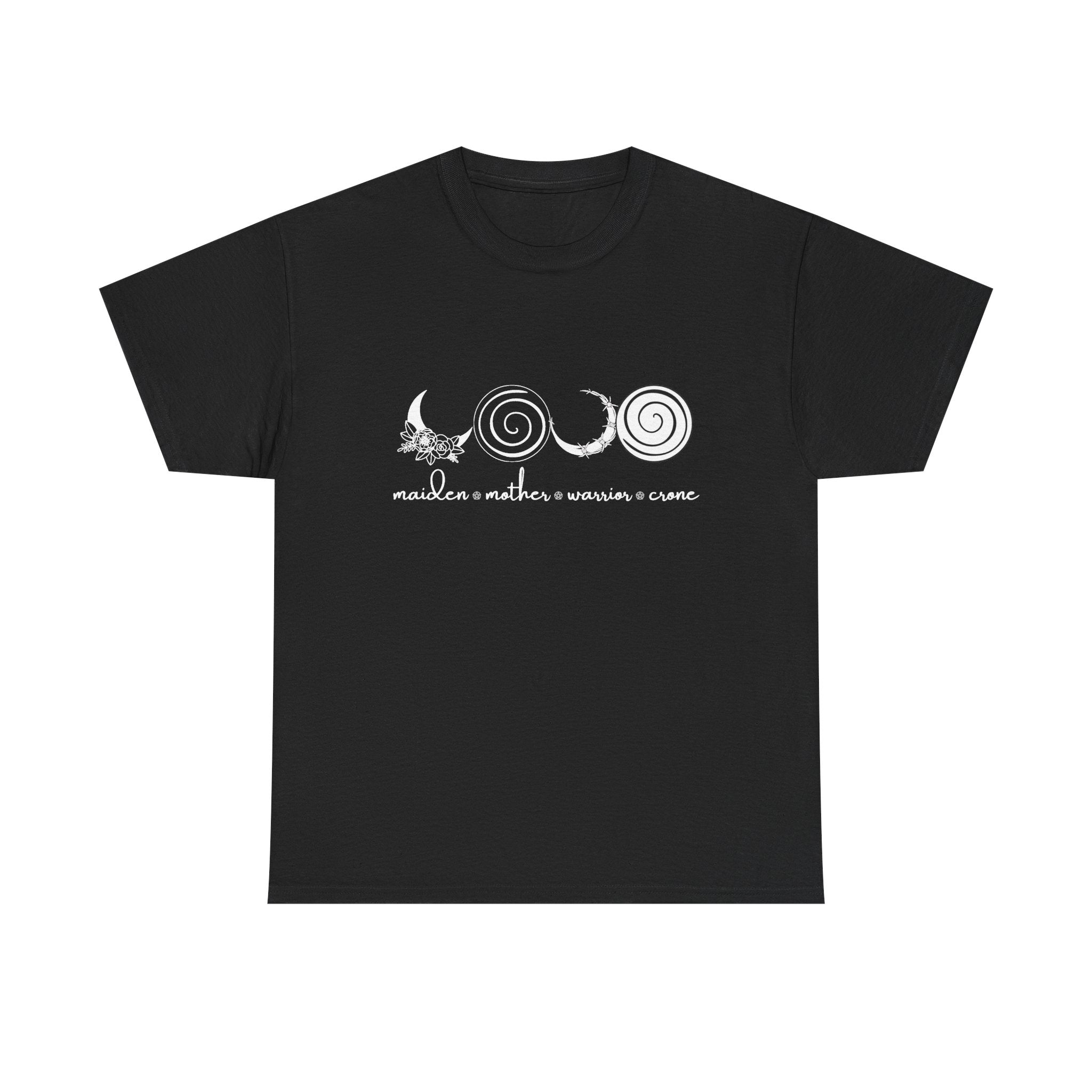 Four Faces Moon Goddess Witchy Tee - Maiden Mother Warrior Crone