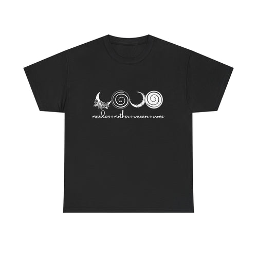 Four Faces Moon Goddess Witchy Tee - Maiden Mother Warrior Crone