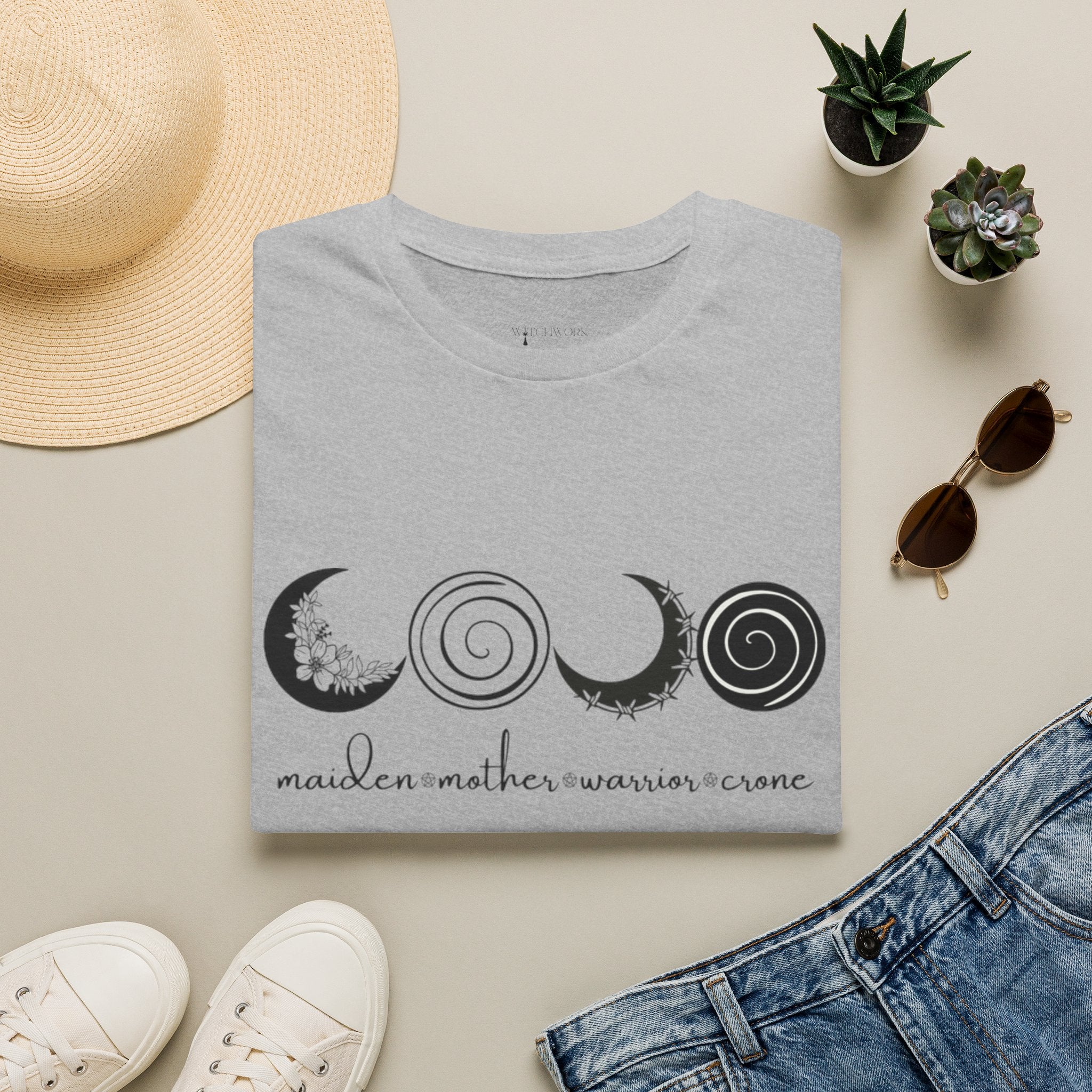 Four Faces Moon T-Shirt — Maiden Mother Warrior Crone Witchy Tee