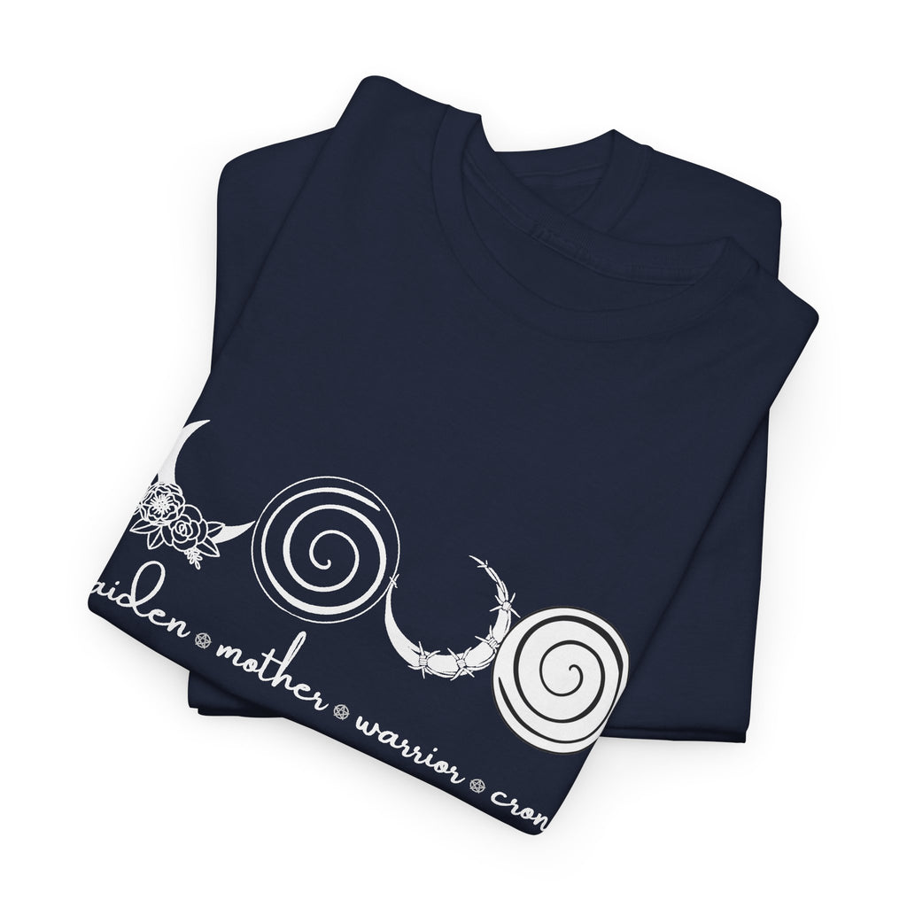 Four Faces Moon Goddess Witchy Tee - Maiden Mother Warrior Crone