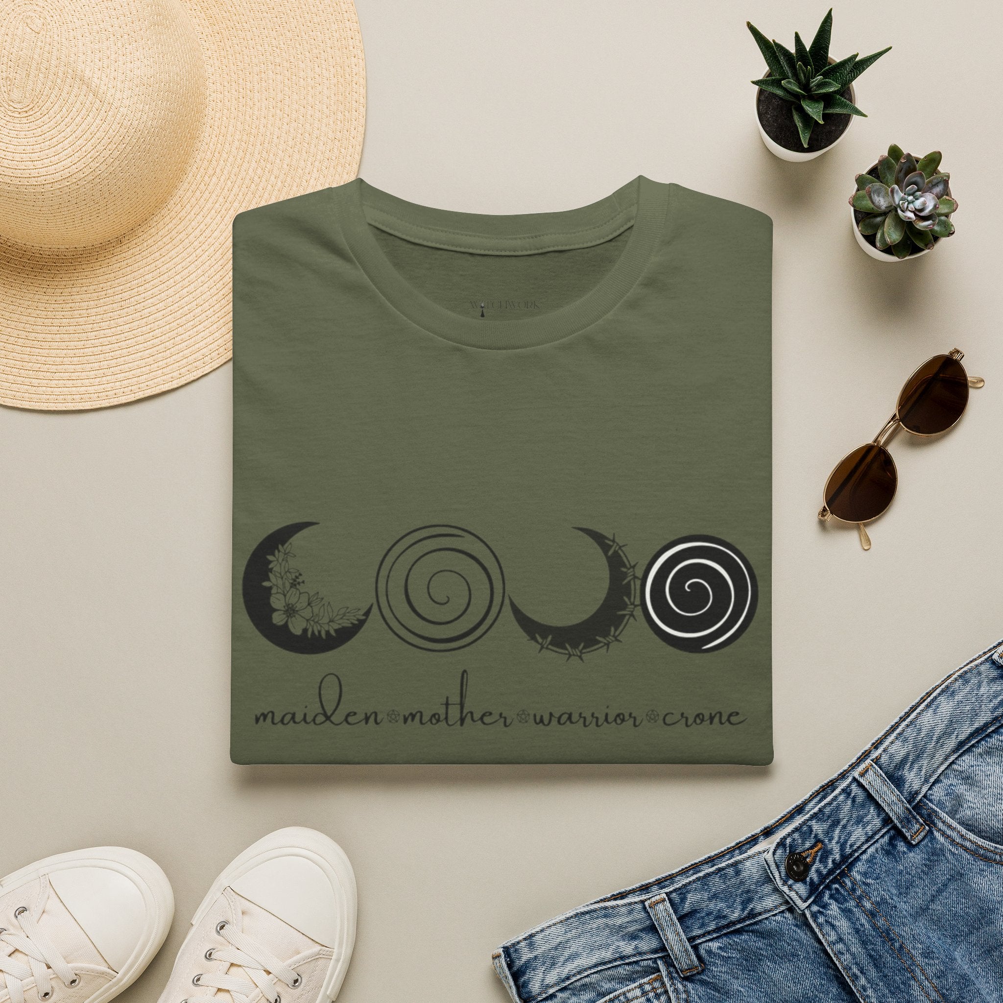 Four Faces Moon T-Shirt — Maiden Mother Warrior Crone Witchy Tee