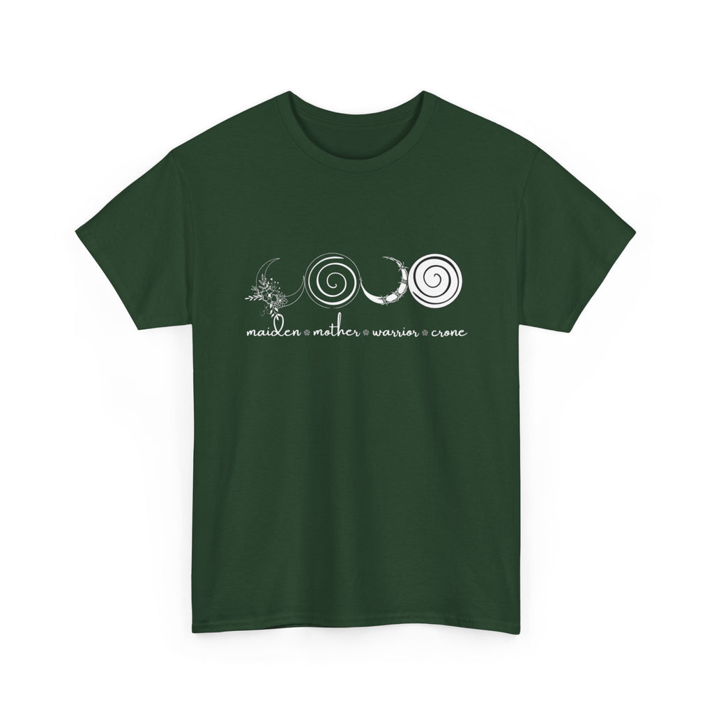 Four Faces Moon Goddess Witchy Tee - Maiden Mother Warrior Crone