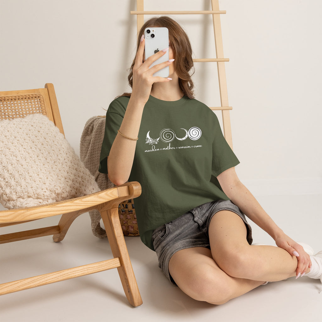 Four Faces Moon Goddess Witchy Tee - Maiden Mother Warrior Crone