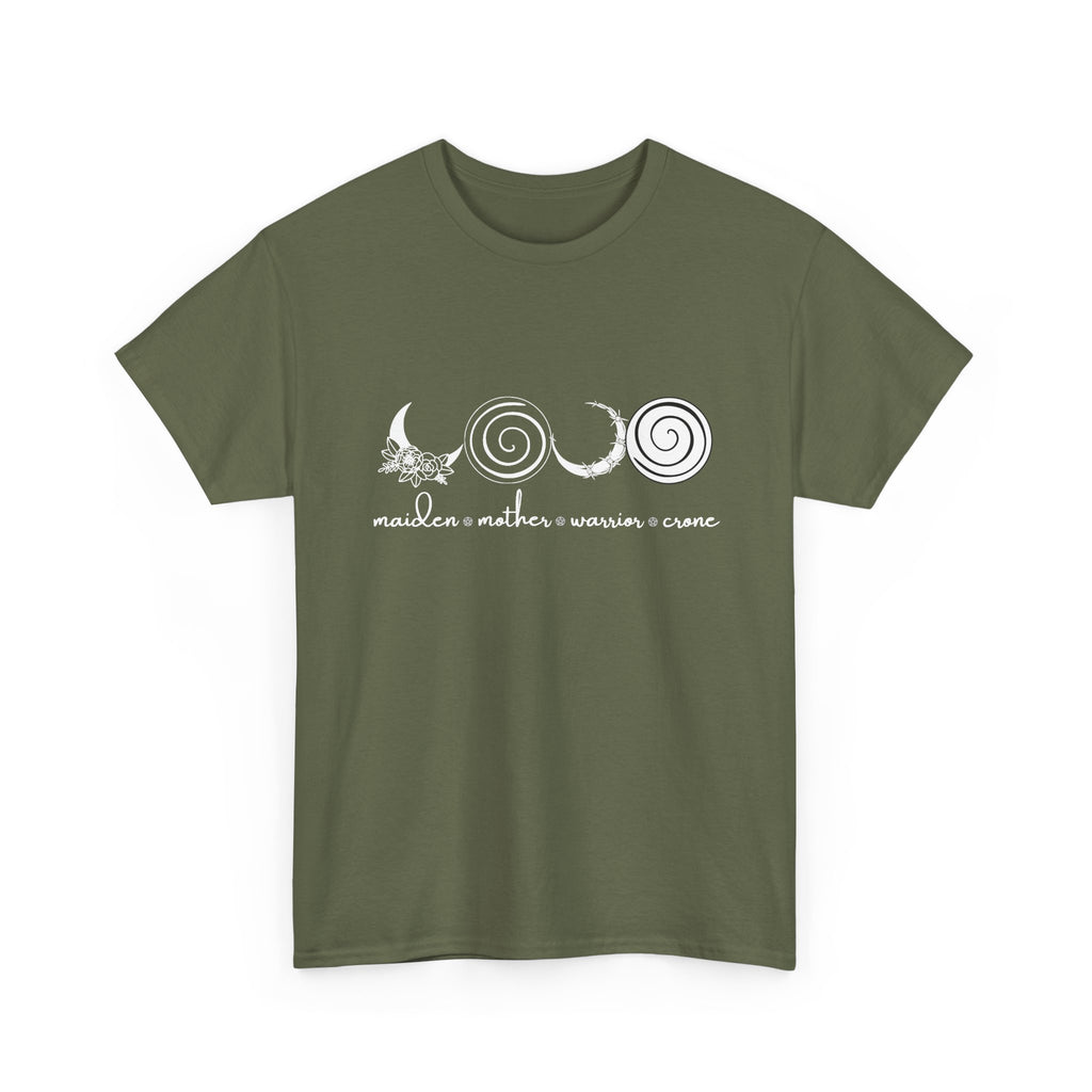 Four Faces Moon Goddess Witchy Tee - Maiden Mother Warrior Crone