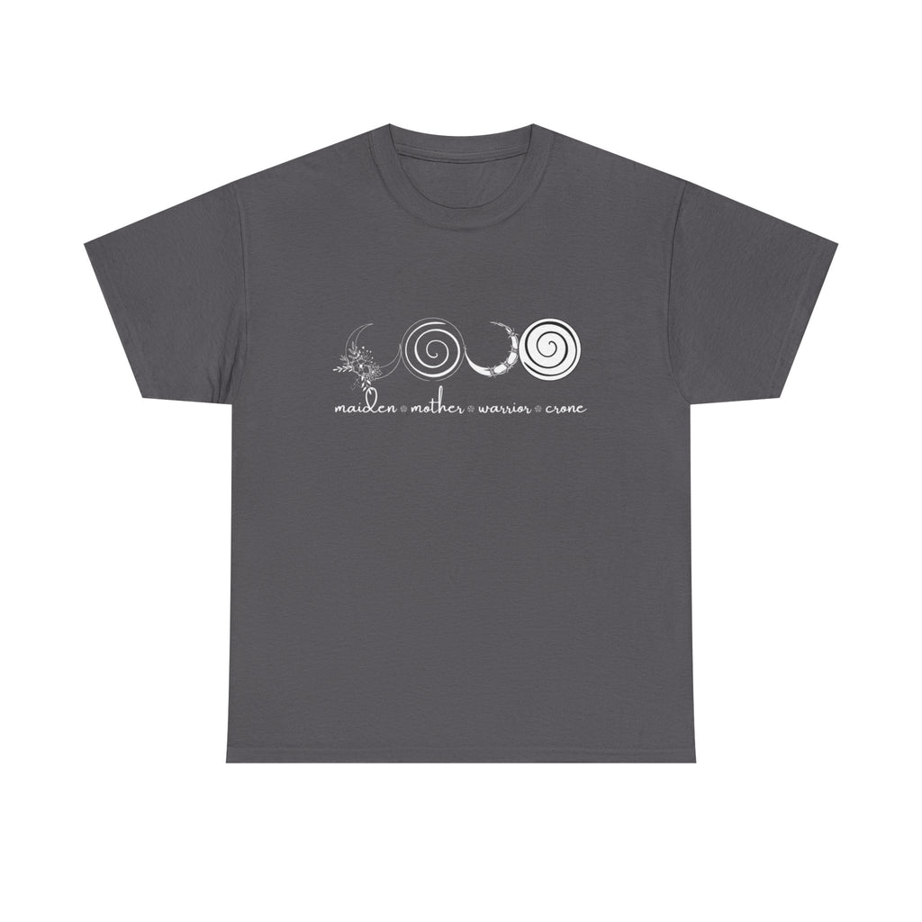 Four Faces Moon Goddess Witchy Tee - Maiden Mother Warrior Crone