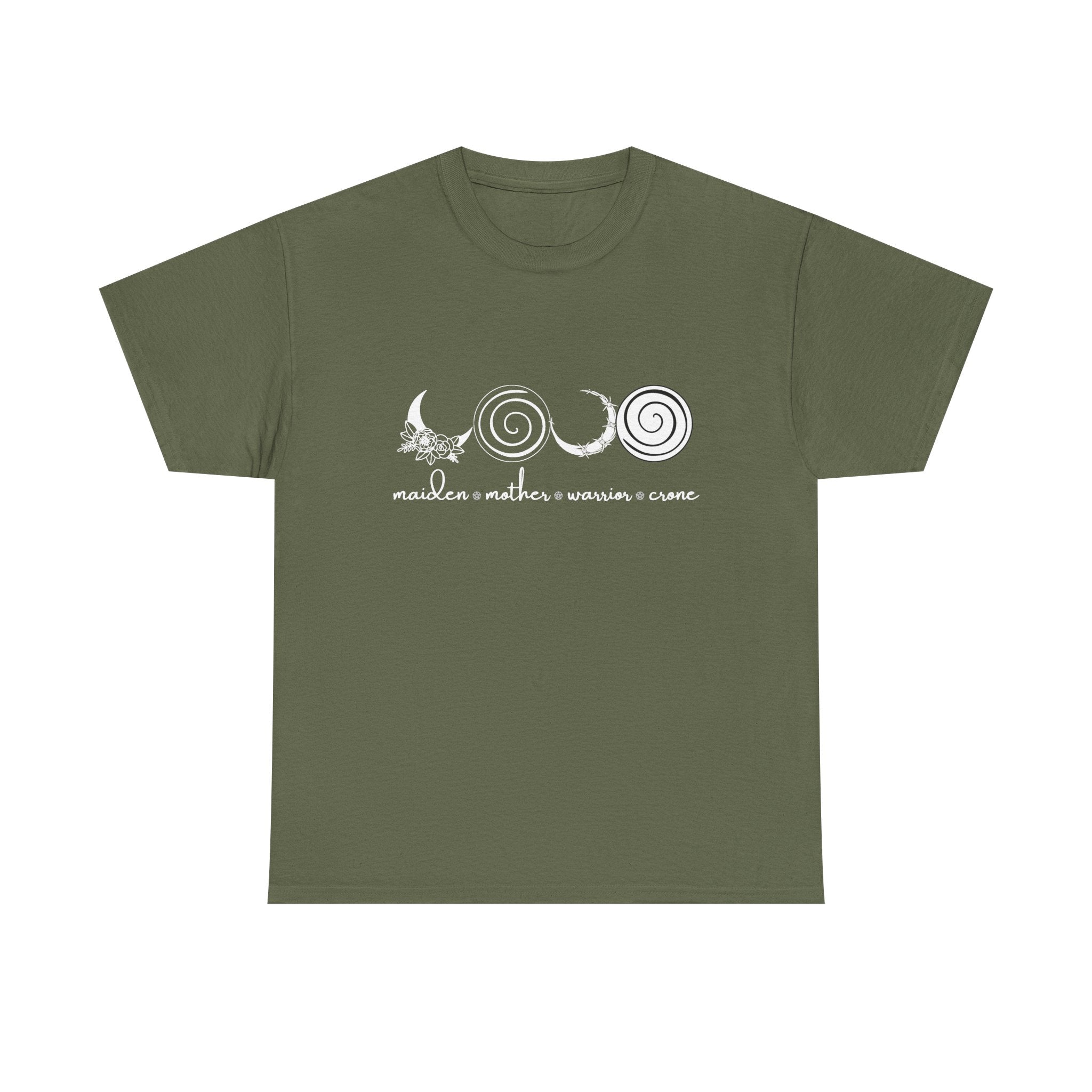 Four Faces Moon Goddess Witchy Tee - Maiden Mother Warrior Crone
