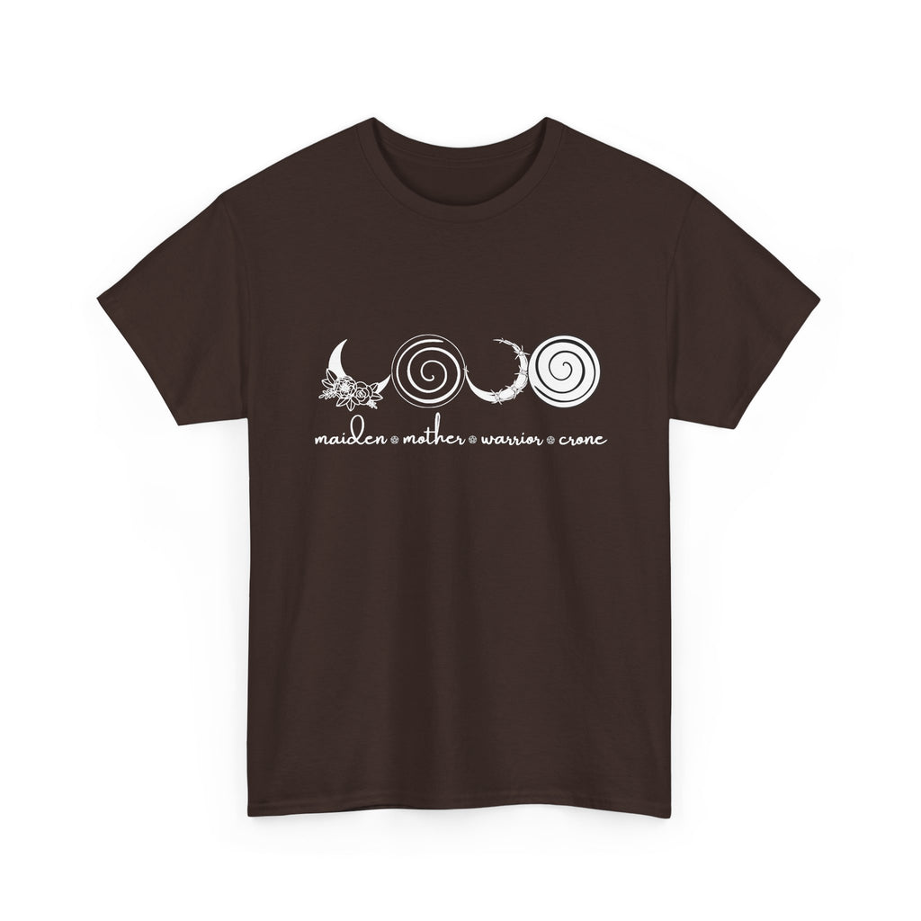 Four Faces Moon Goddess Witchy Tee - Maiden Mother Warrior Crone