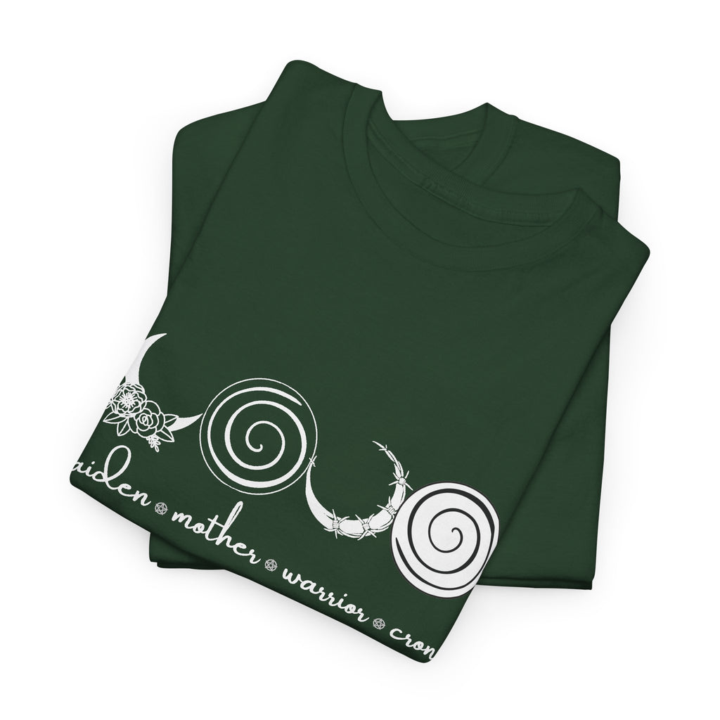 Four Faces Moon Goddess Witchy Tee - Maiden Mother Warrior Crone