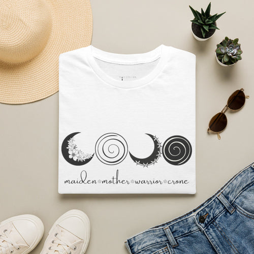 Four Faces Moon T-Shirt — Maiden Mother Warrior Crone Witchy Tee