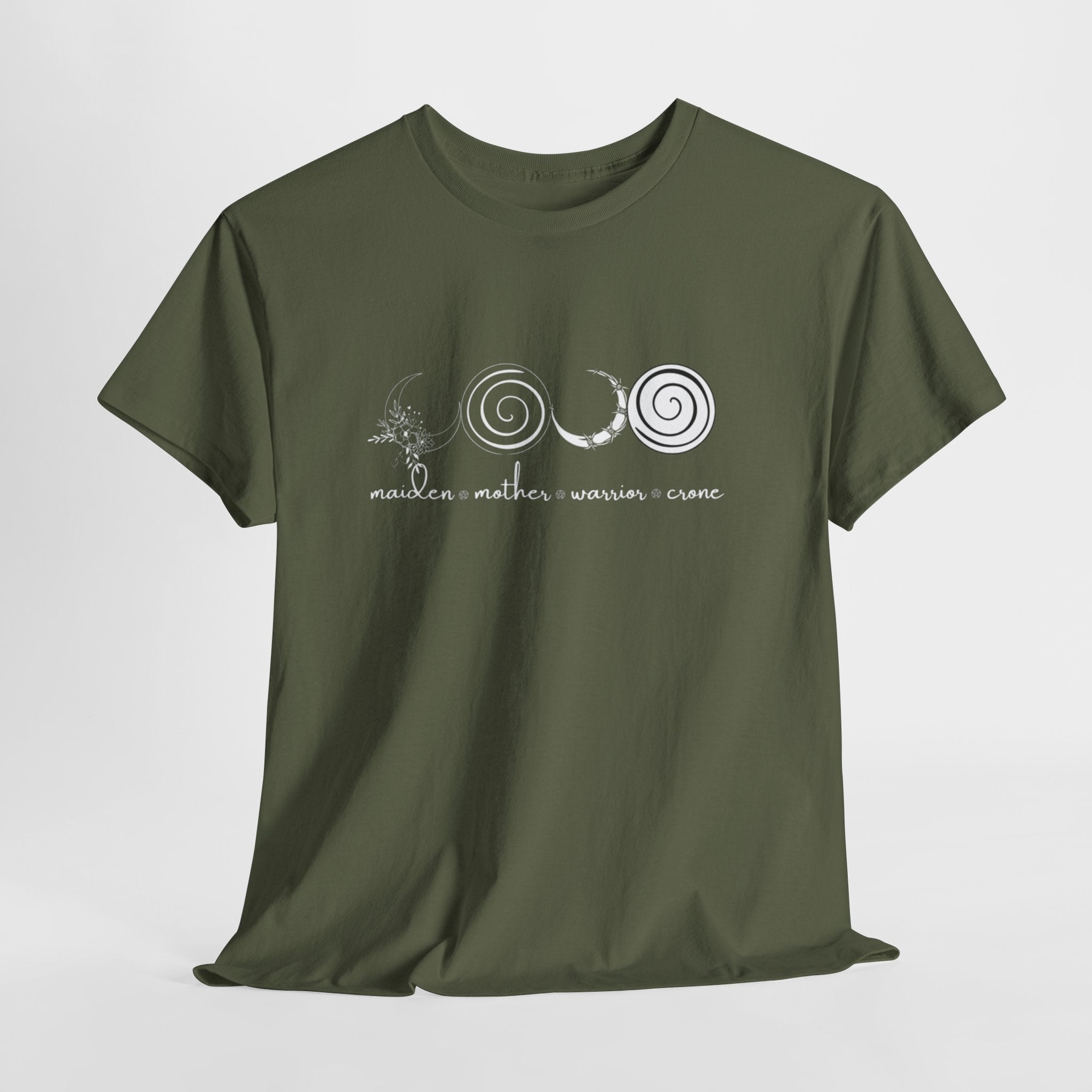 Four Faces Moon Goddess Witchy Tee - Maiden Mother Warrior Crone